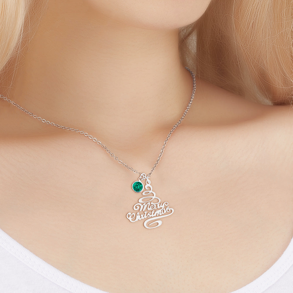 Personalized Christmas Tree Birthstone Necklace Christmas Gift for Her