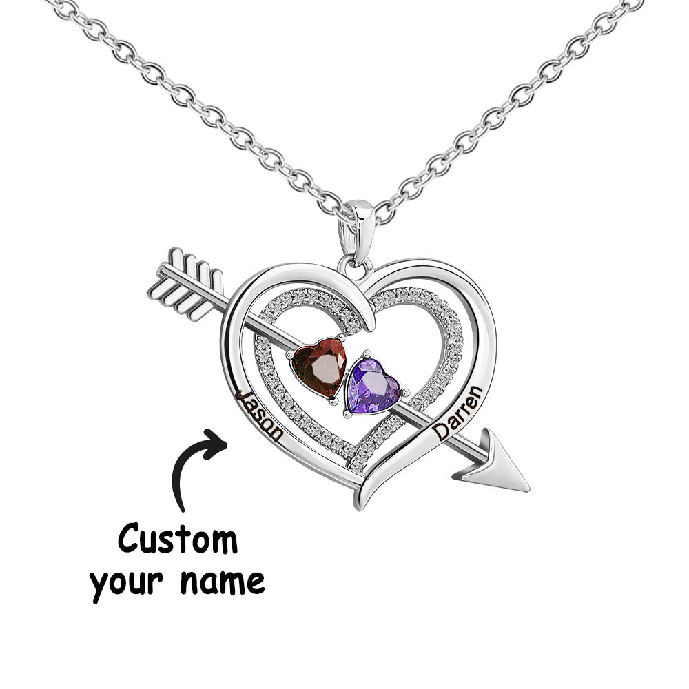 Personalized Name Birthstone Cupid Arrow Heart Necklace Engrave Necklace for Her