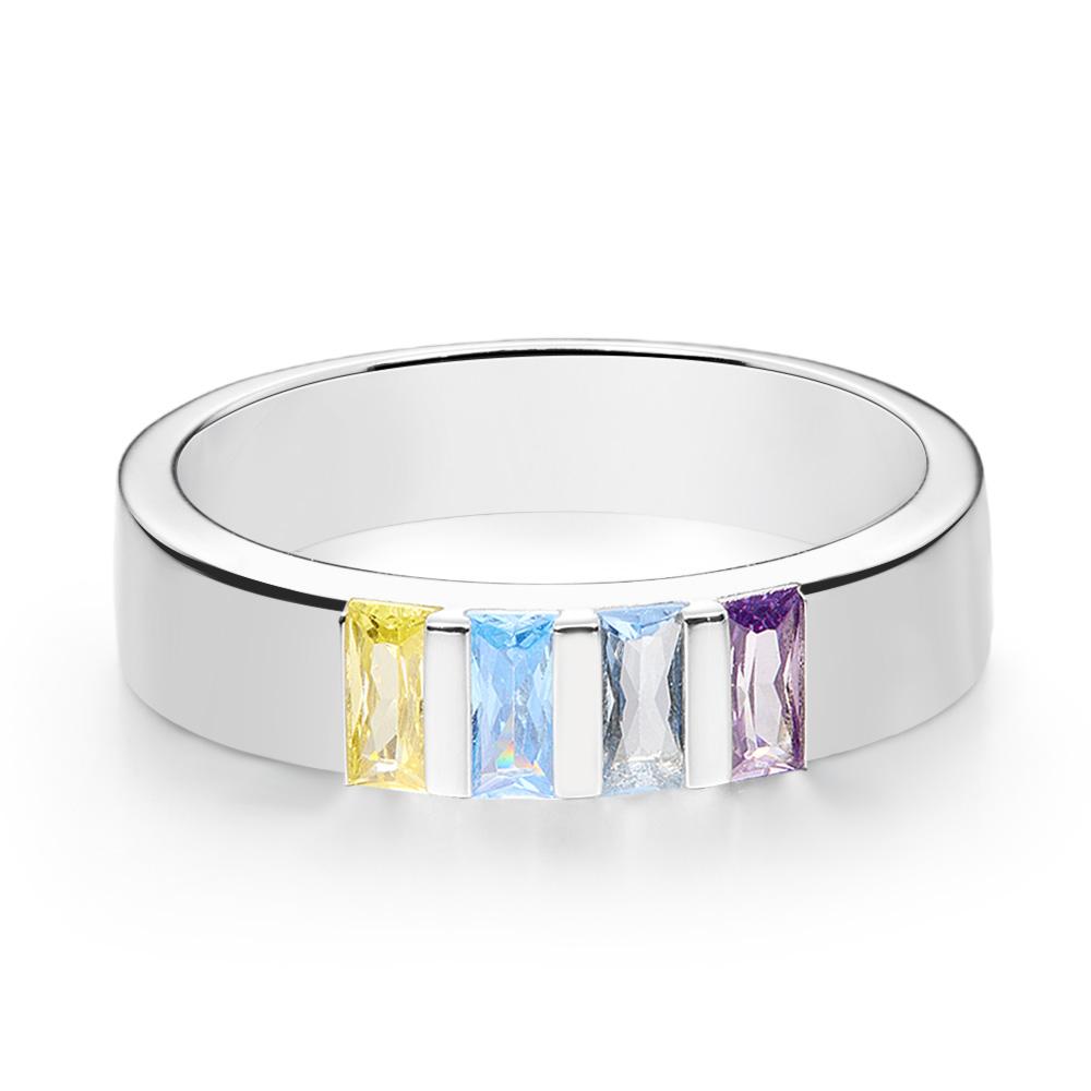 Custom Baguette Birthstone Ring Personalized Family Ring Gift For Her