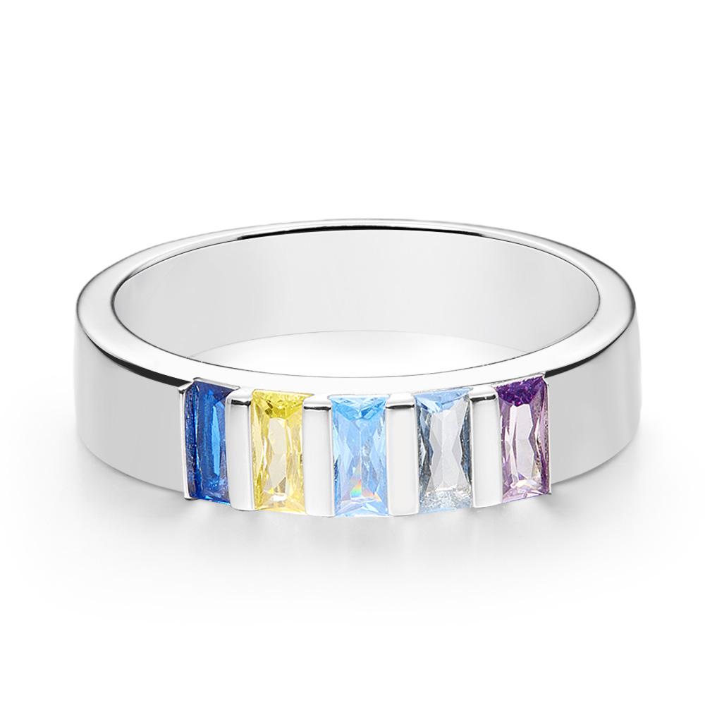 Custom Baguette Birthstone Ring Personalized Family Ring Gift For Her