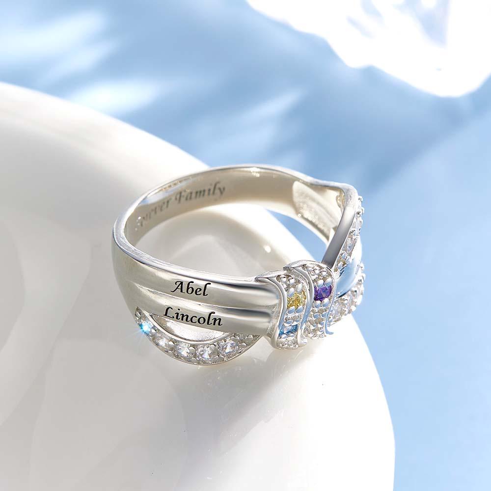 Custom Name and Text Birthstone Ring Personalized Family Ring Gift For Her