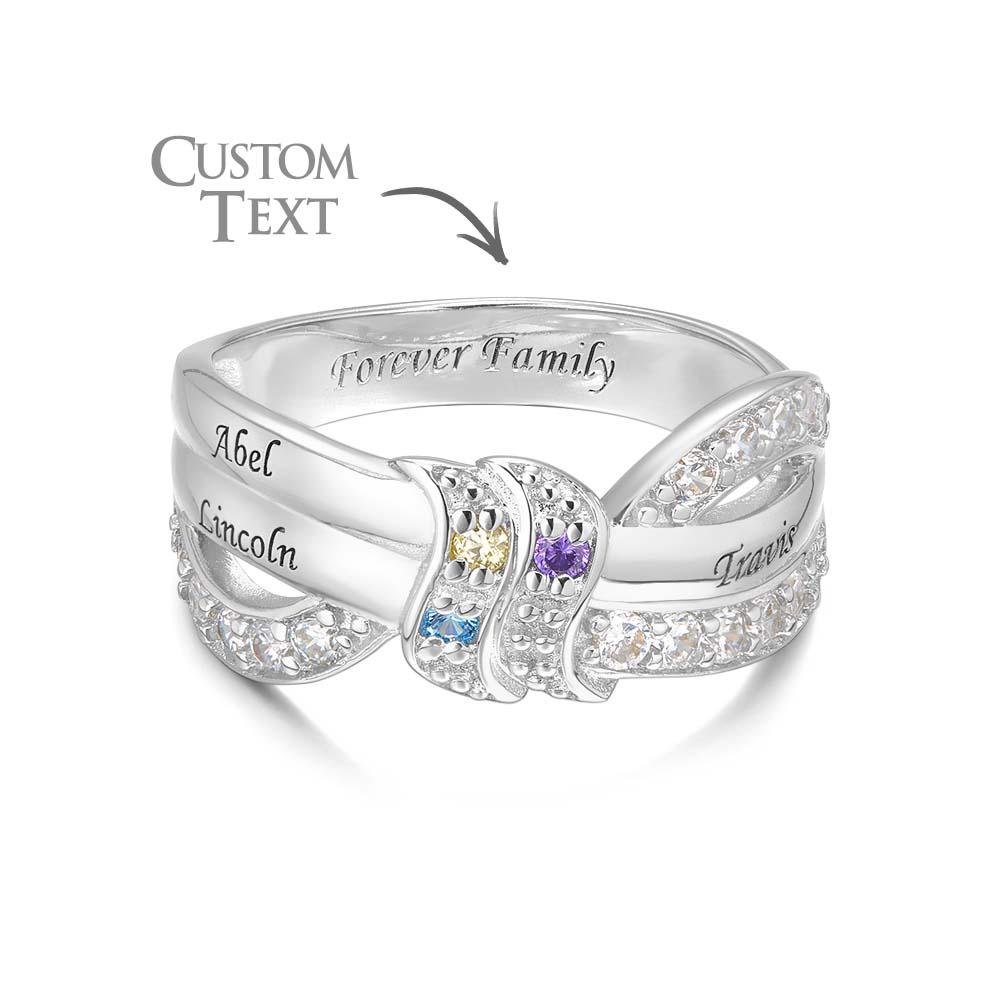 Custom Name and Text Birthstone Ring Personalized Family Ring Gift For Her