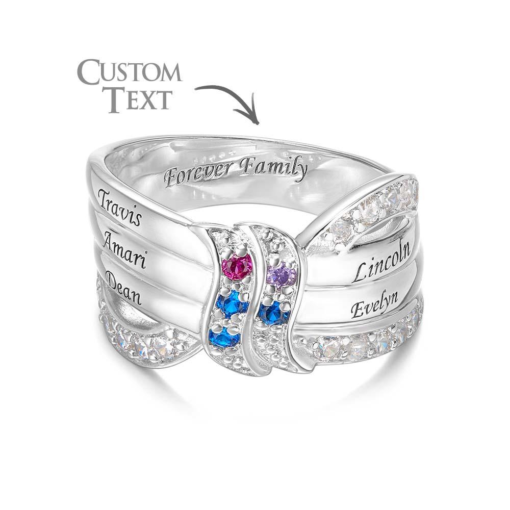Custom Name and Text Birthstone Ring Personalized Family Ring Gift For Her
