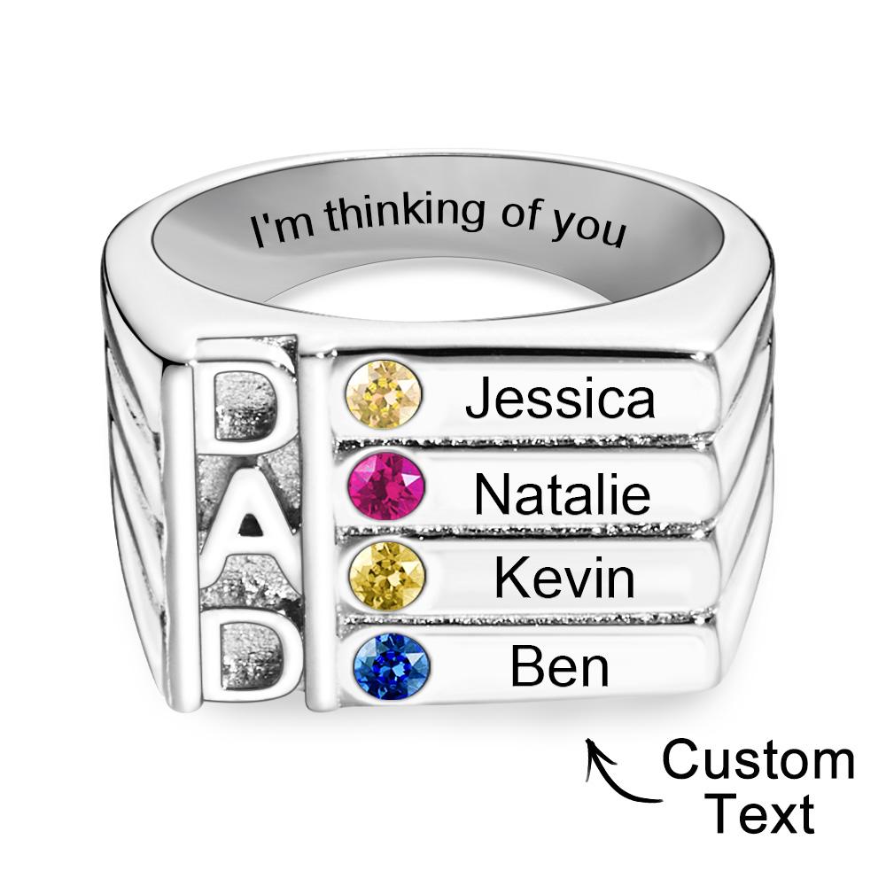 Men's Ring with Birthstones Names Personalized Dad Ring for Family