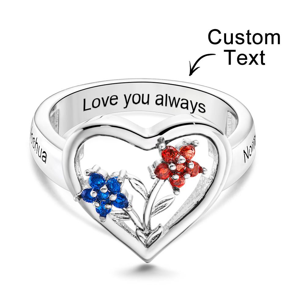 Custom Birthstone Engraved Rings Creative Flowers Silver Gifts
