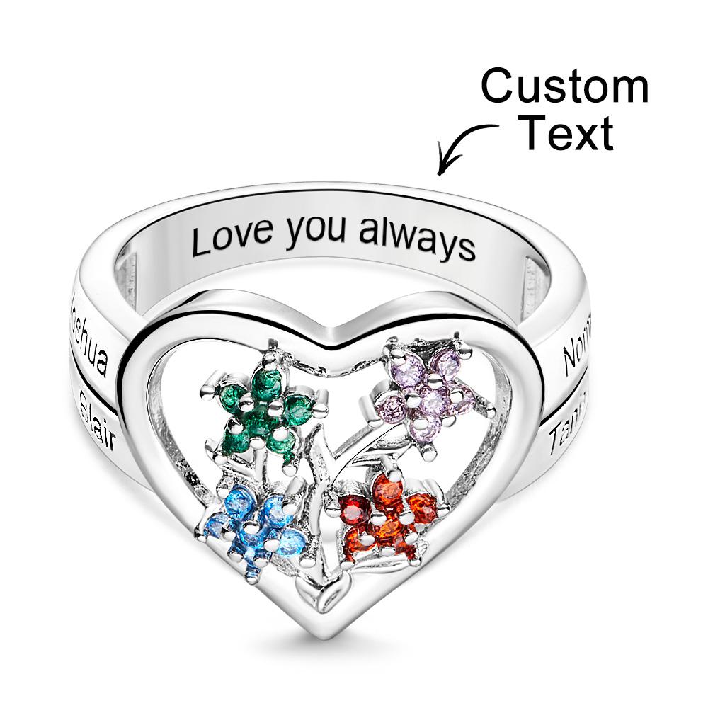 Custom Birthstone Engraved Rings Creative Flowers Silver Gifts