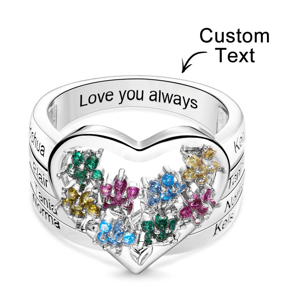 Custom Birthstone Engraved Rings Creative Flowers Silver Gifts