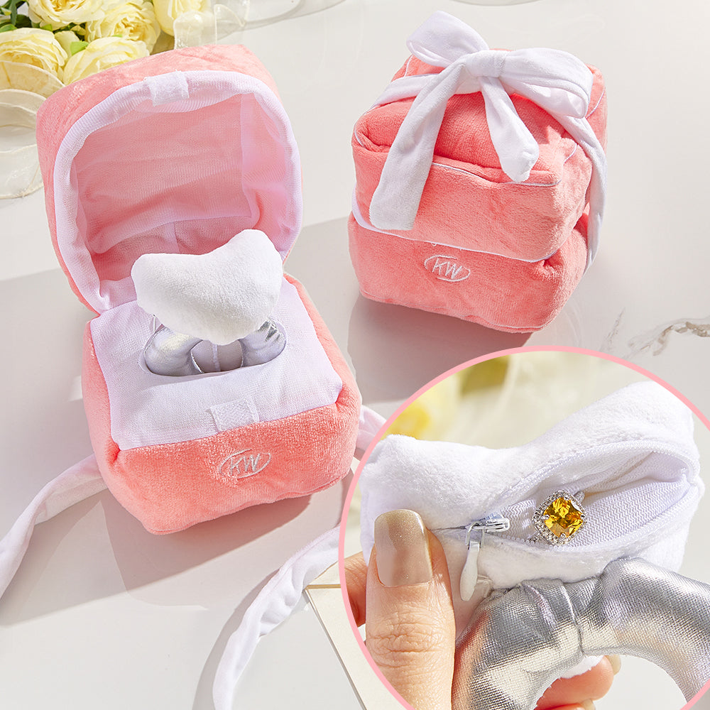 Creative Love Adjustable Ring with Box Plush Toy Couple Ring Fun Gift Propose Memory Valentine's Day Gift for Her