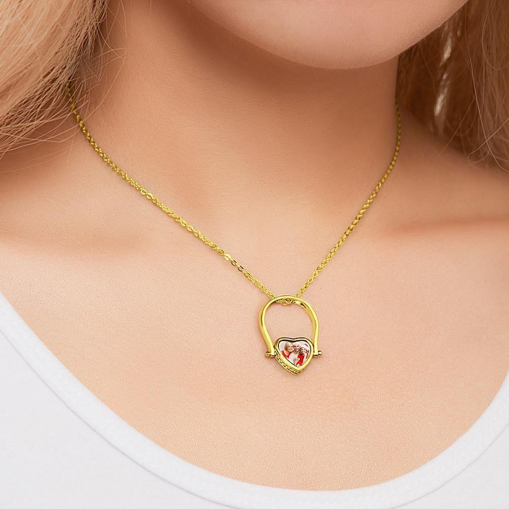 Custom Photo Necklace, Photo Ring Couple's Gifts Dual-use (Ring Size 5#) 14k Gold Plated