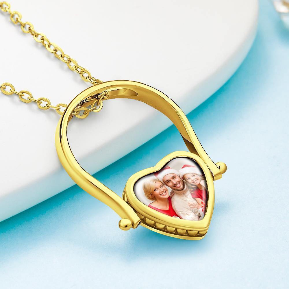 Custom Photo Necklace, Photo Ring Couple's Gifts Dual-use (Ring Size 5#) 14k Gold Plated