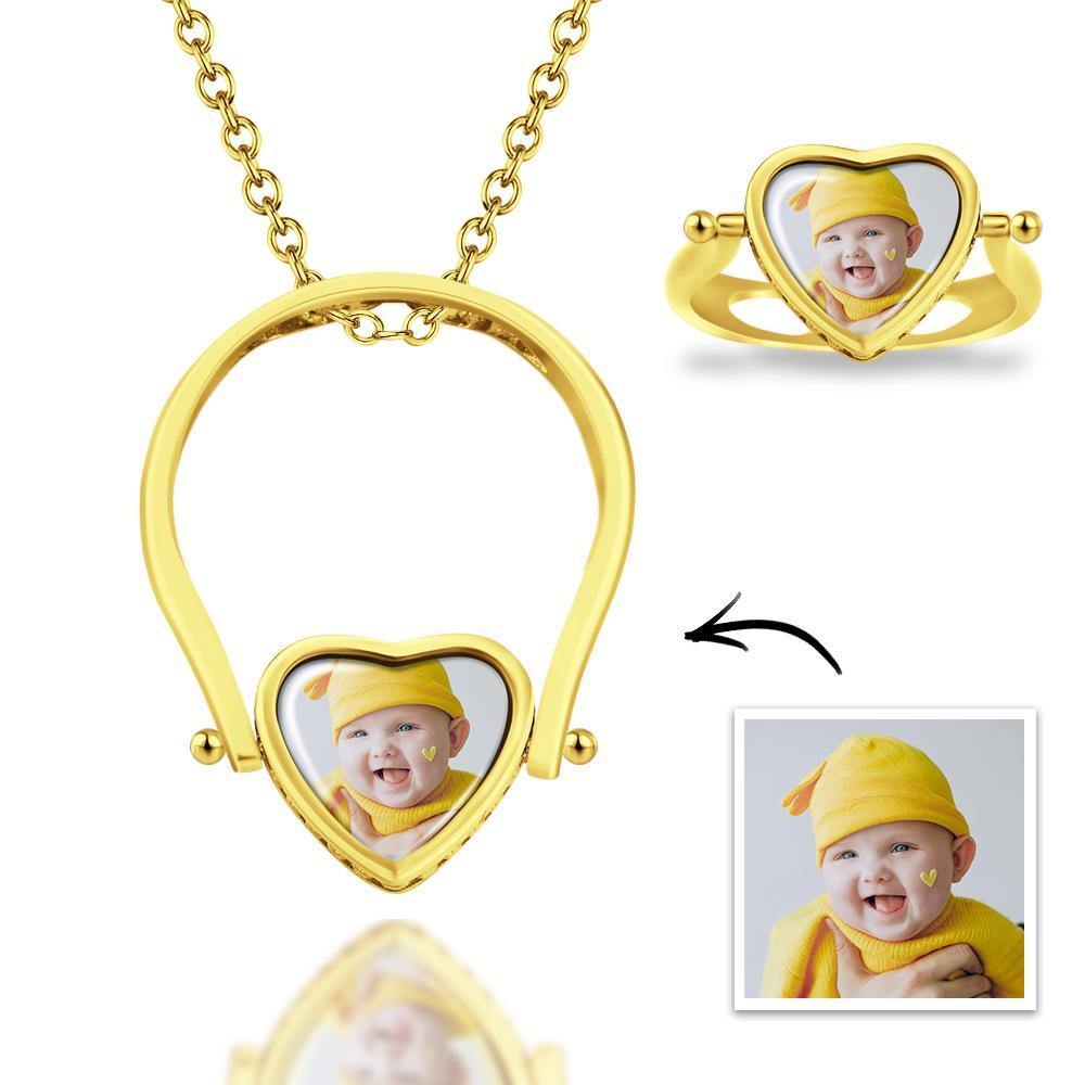 Photo Necklace, Photo Ring Couple's Gifts Dual-use (Ring Size 8#)