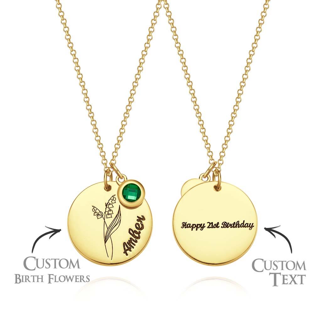Personalized Birth Flower Name Necklace with Birthstone Mother's Day Gift