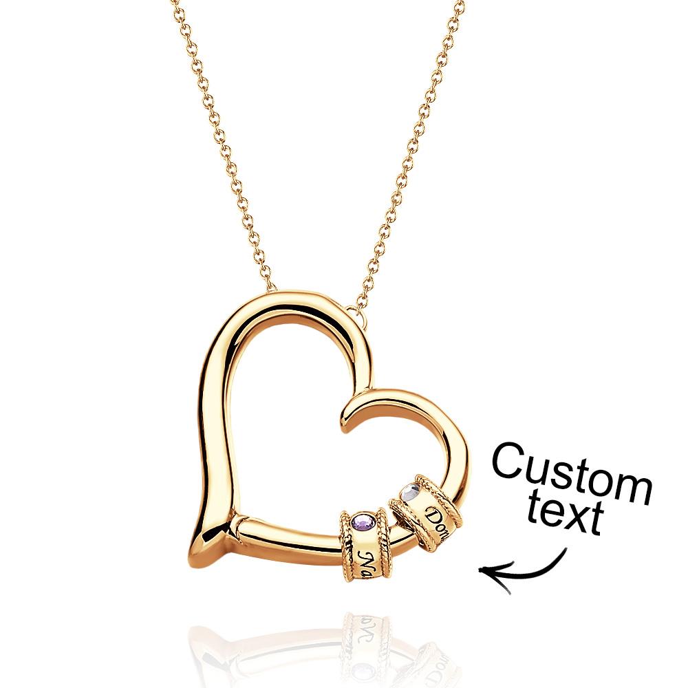 Custom Engraved Heart Necklace With Birthstone Beads Charming Necklace for Mom