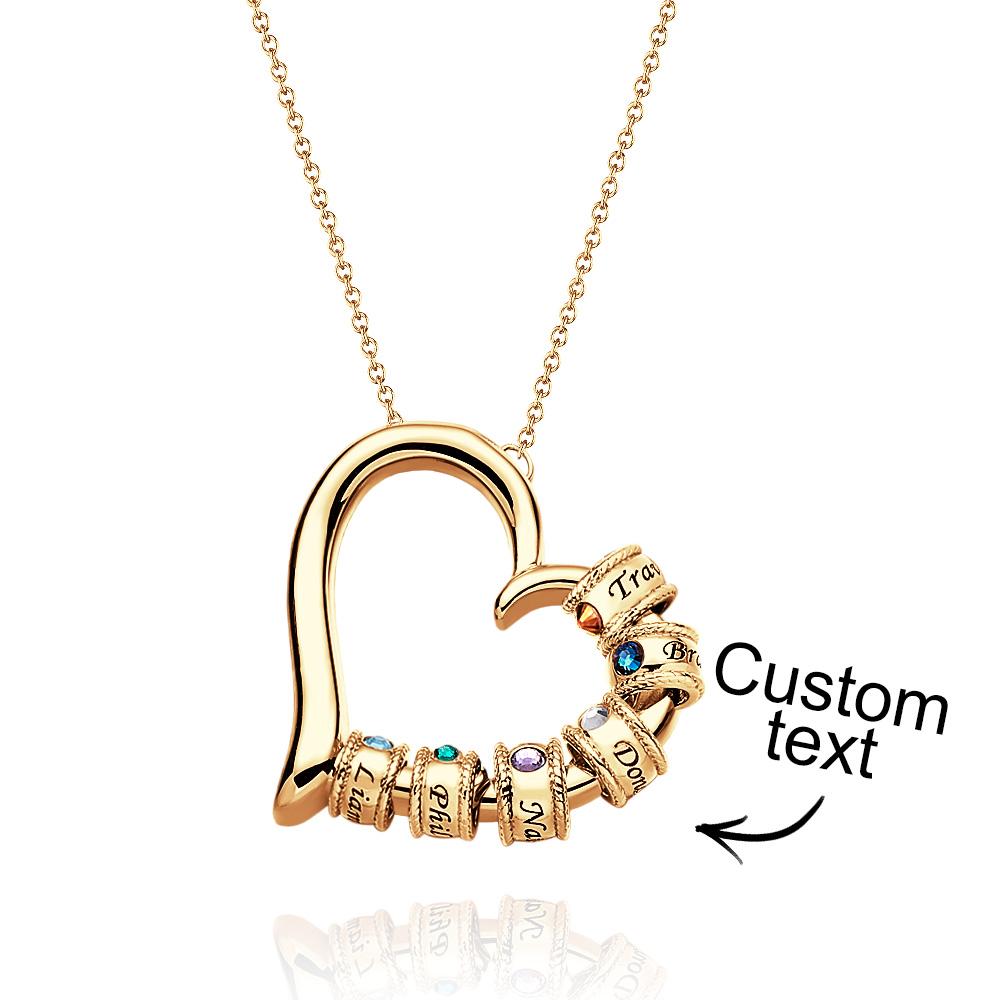 Custom Engraved Heart Necklace With Birthstone Beads Charming Necklace for Mom