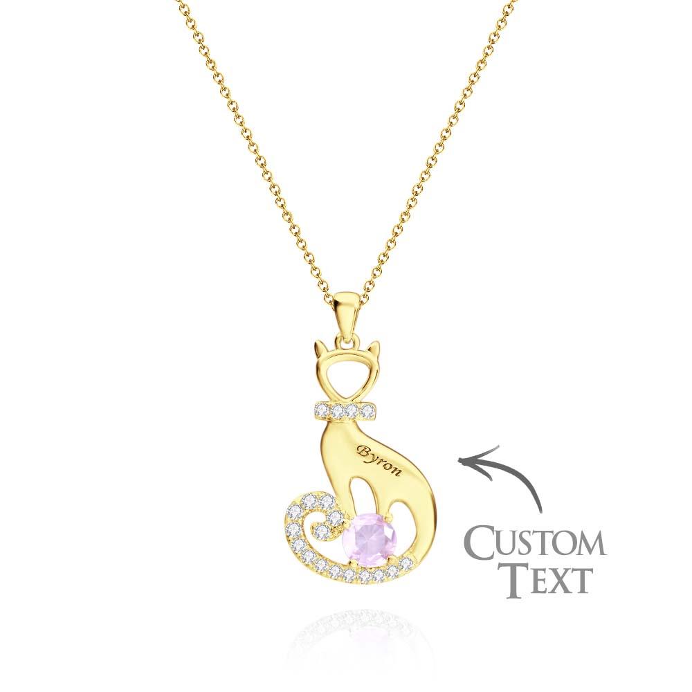 Lovely Cat Birthstone Necklace With Text Unique Zircon Pendant Jewelry Gifts For Women
