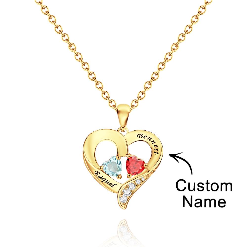 Engravable Birthstone Necklace Hollow Out Heart Pendant Jewelry Gifts For Her
