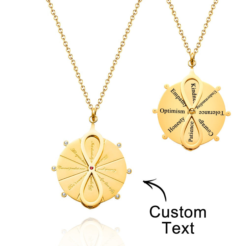 Custom Engraved Turntable Necklace Double Side Disc Proverb Pendant Love Gift