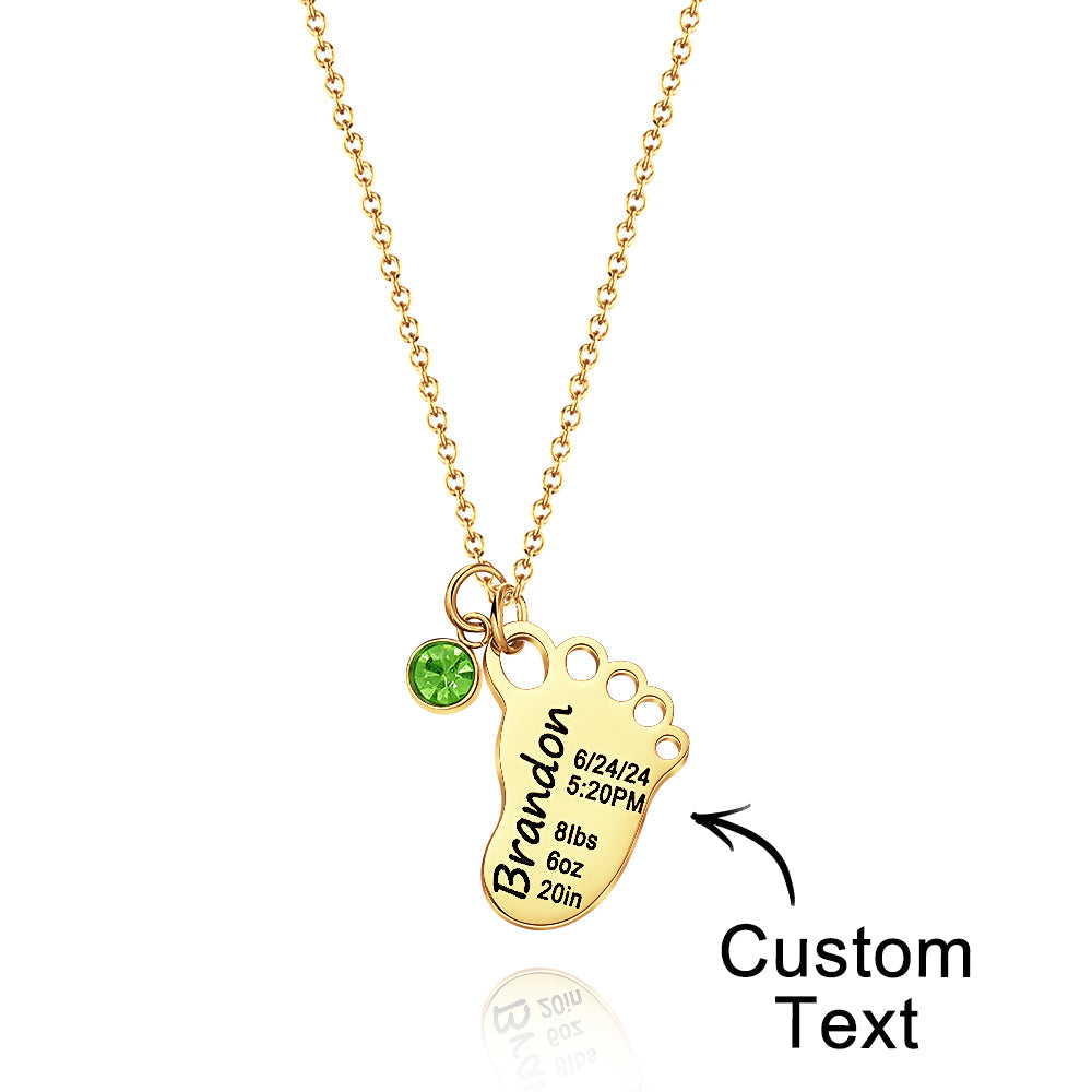 Personalized Baby Foot Pendant Necklace with Birthstone Necklace Birthday Baby Shower Gift for Kid New Mom