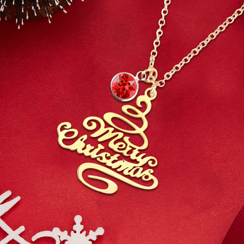 Personalized Christmas Tree Birthstone Necklace Christmas Gift for Her