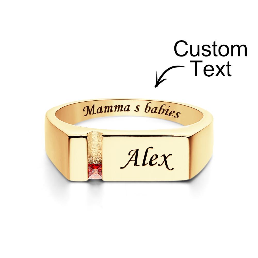 Custom Text Birthstone Ring 18k Gold Plated Personalized Family Ring Gift For Her