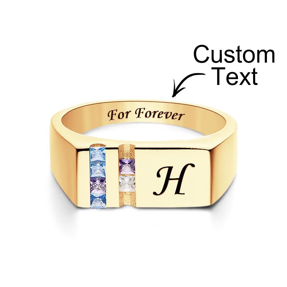 Custom Text Birthstone Ring 18k Gold Plated Personalized Family Ring Gift For Her