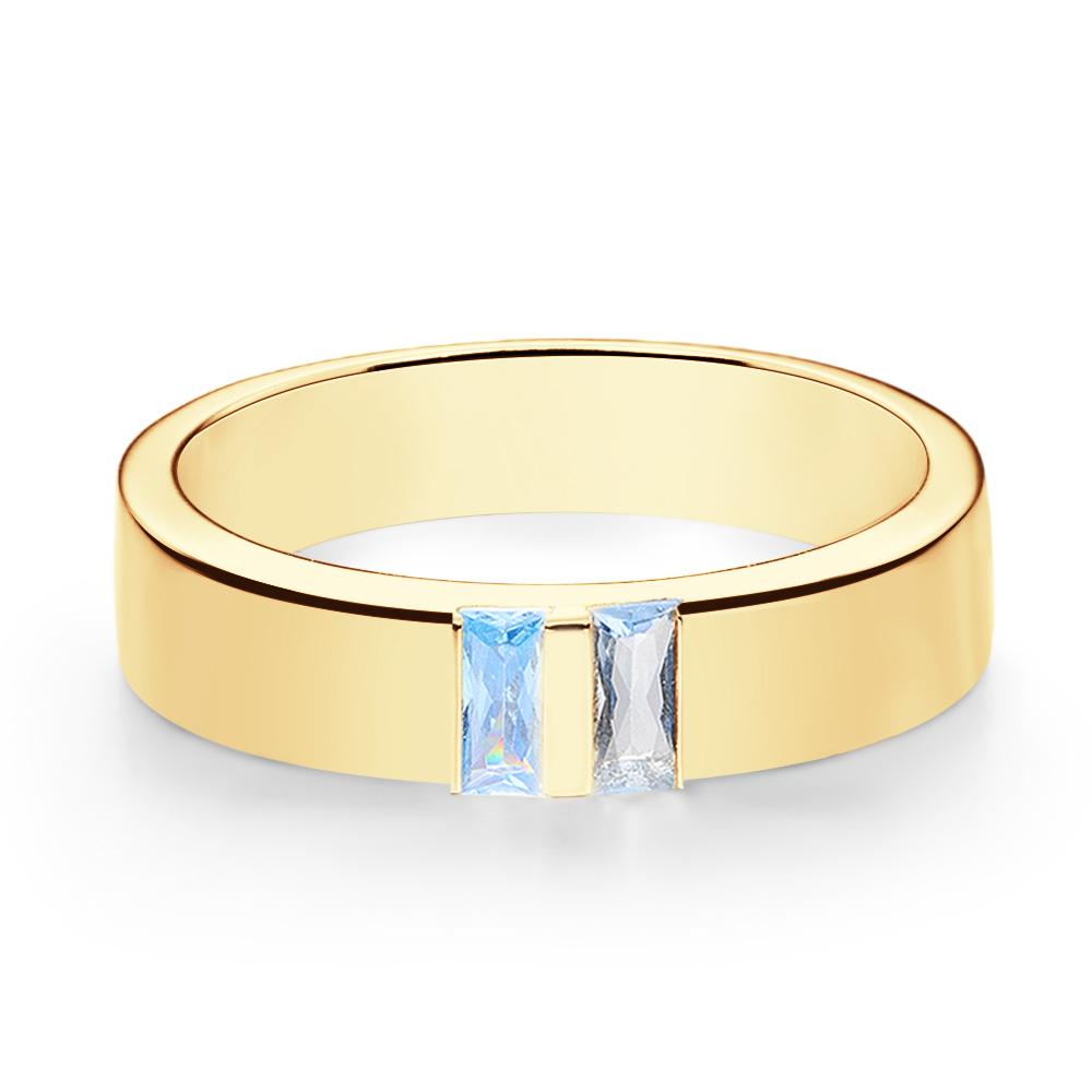 Custom Baguette Birthstone Ring 18k Gold Plated Personalized Family Ring Gift For Her