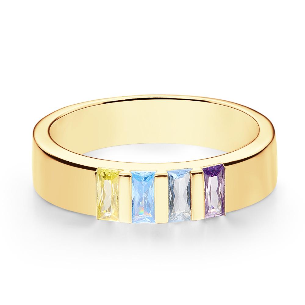 Custom Baguette Birthstone Ring 18k Gold Plated Personalized Family Ring Gift For Her