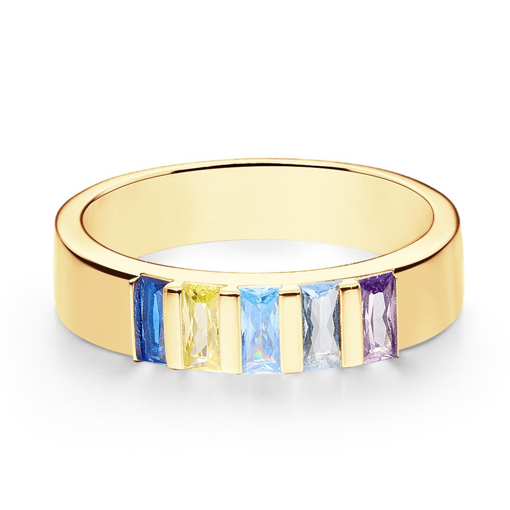 Custom Baguette Birthstone Ring 18k Gold Plated Personalized Family Ring Gift For Her
