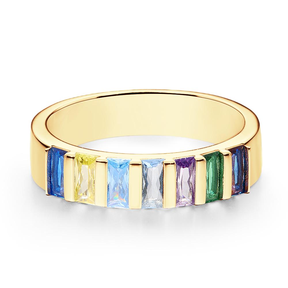 Custom Baguette Birthstone Ring 18k Gold Plated Personalized Family Ring Gift For Her