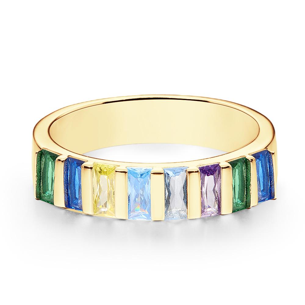 Custom Baguette Birthstone Ring 18k Gold Plated Personalized Family Ring Gift For Her