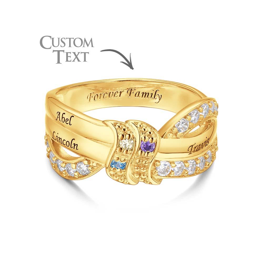 Custom Name and Text Birthstone Ring 18k Gold Plated Personalized Family Ring Gift For Her
