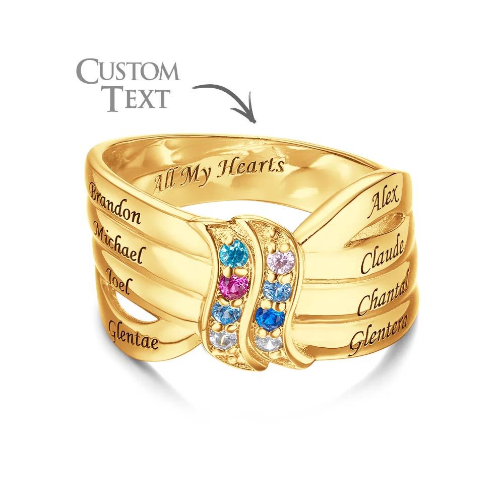 Custom Name and Text Birthstone Ring 18k Gold Plated Personalized Family Ring Gift For Her