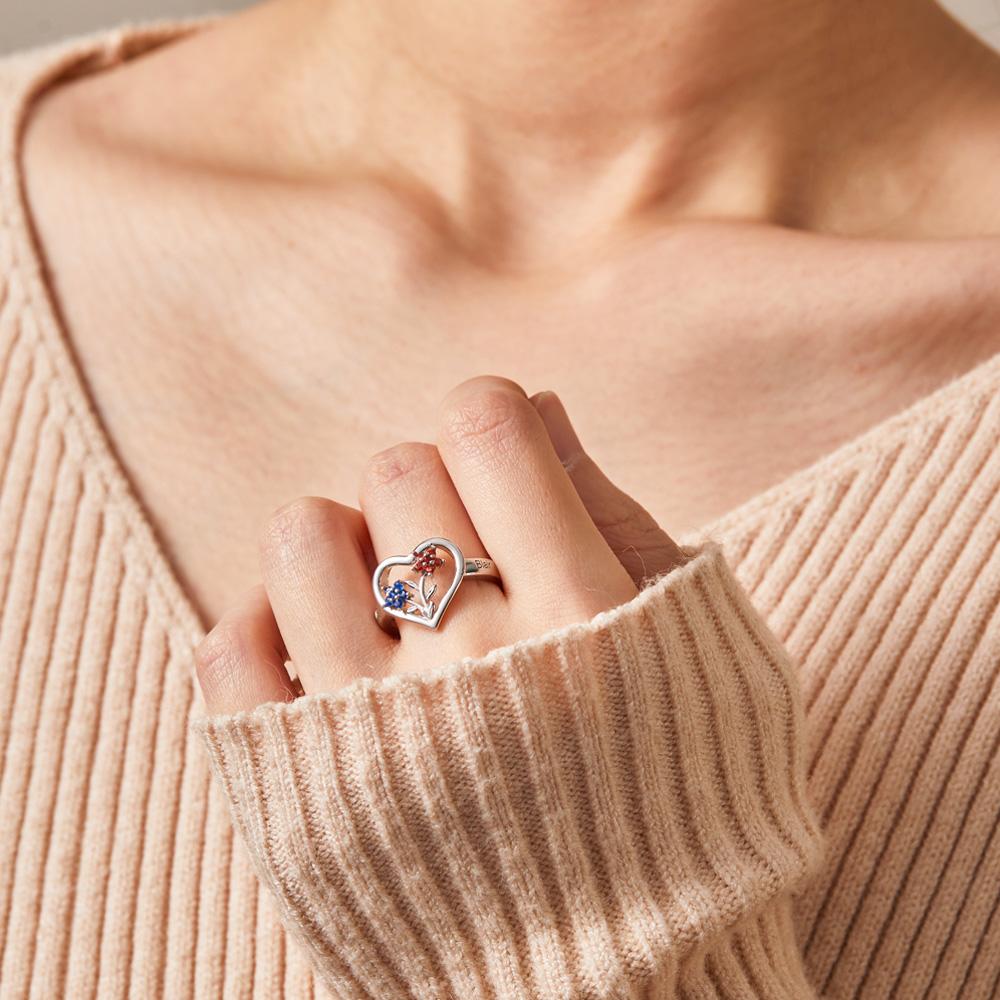 Custom Birthstone Engraved Rings Creative Flowers Gold Gifts