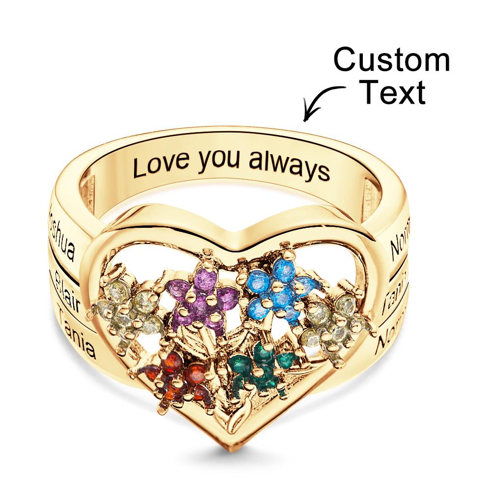 Custom Birthstone Engraved Rings Creative Flowers Gold Gifts