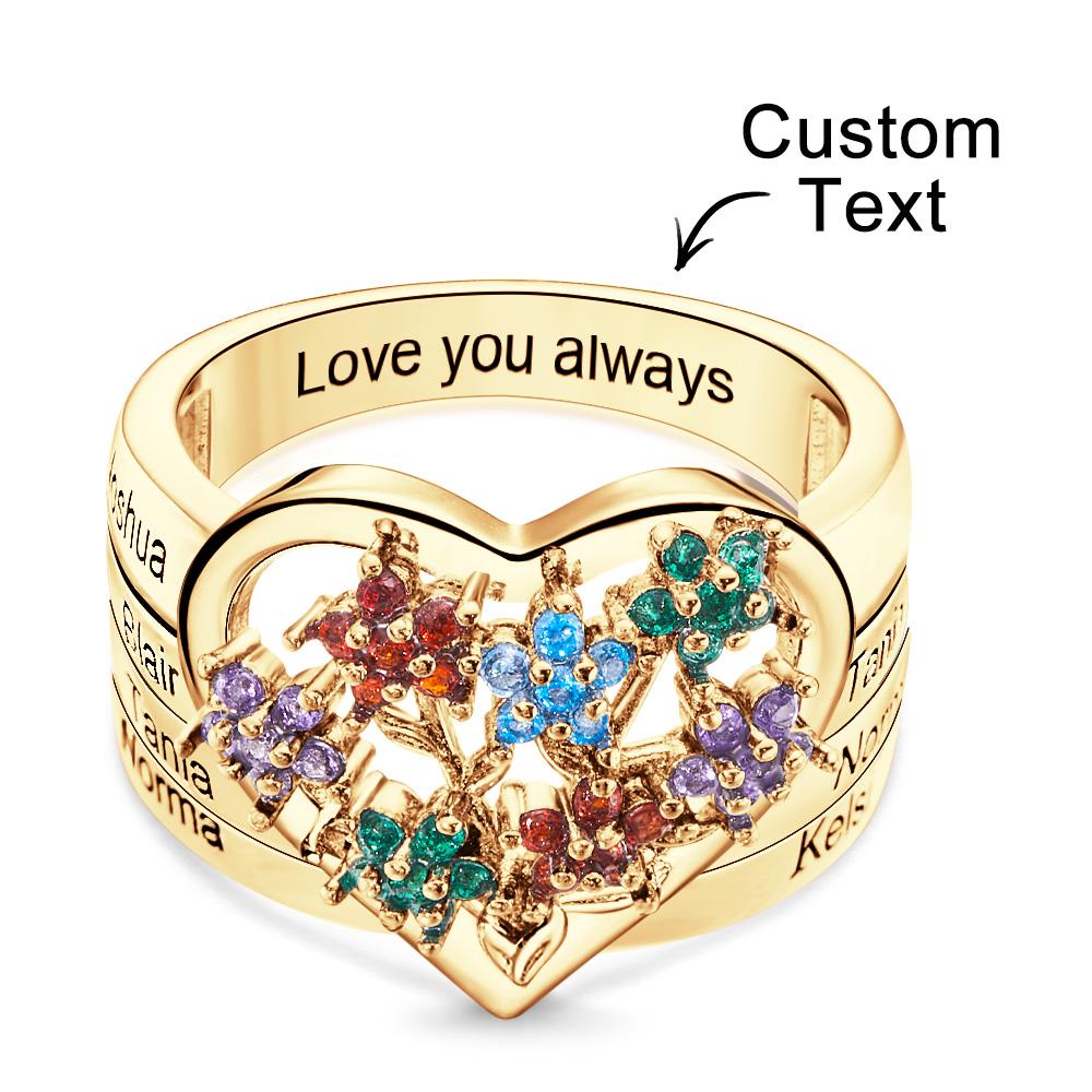 Custom Birthstone Engraved Rings Creative Flowers Gold Gifts