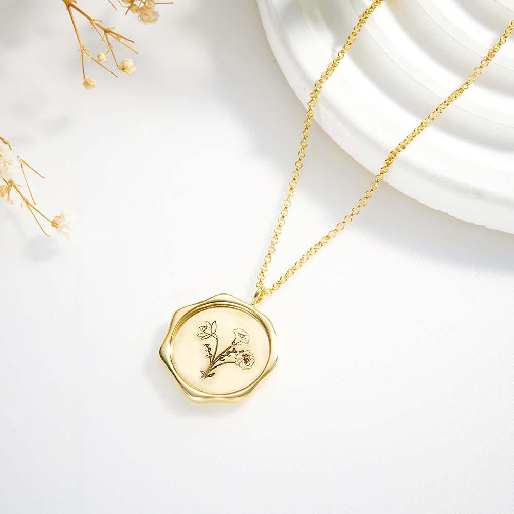 Custom Text Necklace with 3 Birth Flower Personalized Bouquet Flower Necklace Gift for Mom
