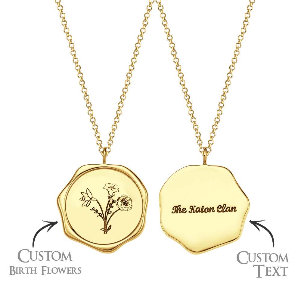 Custom Text Necklace with 3 Birth Flower Personalized Bouquet Flower Necklace Gift for Mom