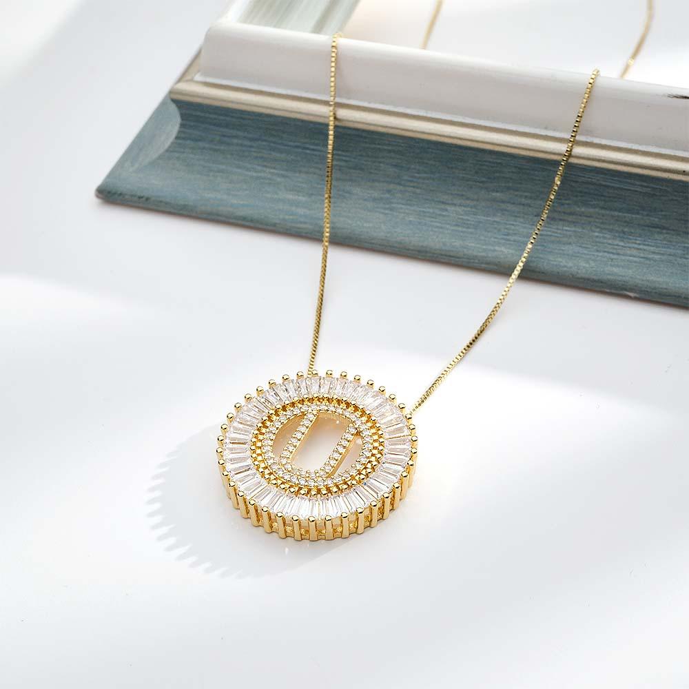 Custom Initial Letter Diamond Necklace Sunburst Hip Hop Necklace For Him