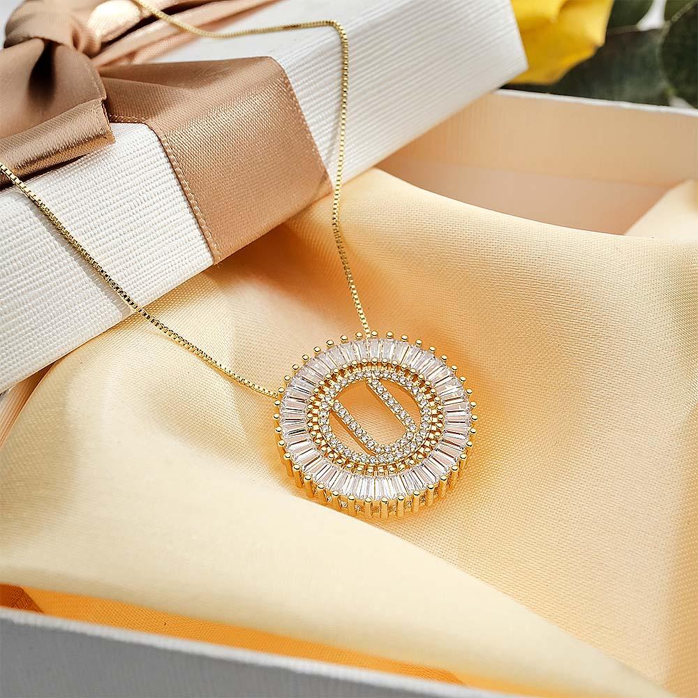 Custom Initial Letter Diamond Necklace Sunburst Hip Hop Necklace For Him