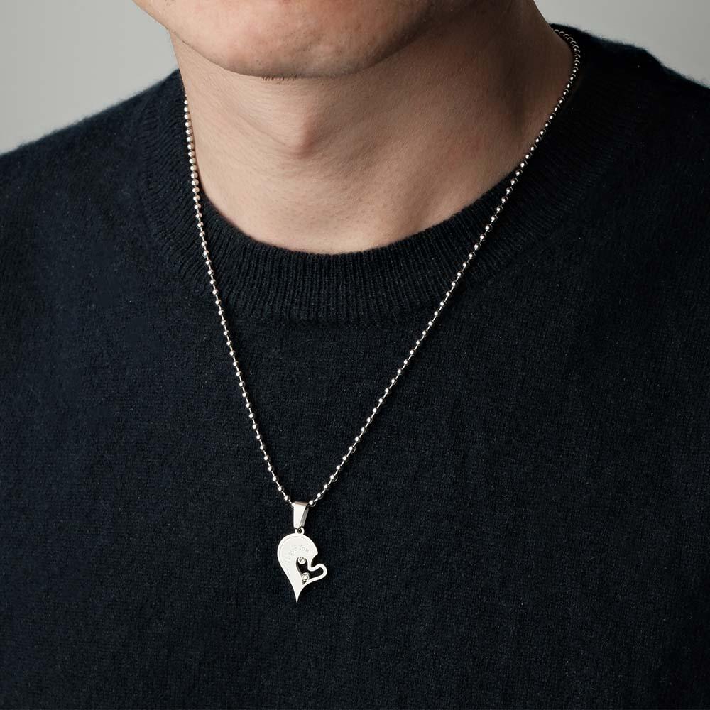 Custom Engraved I Love You Rhinestone Necklace Set Gorgeous Love Heart Necklace For Couples