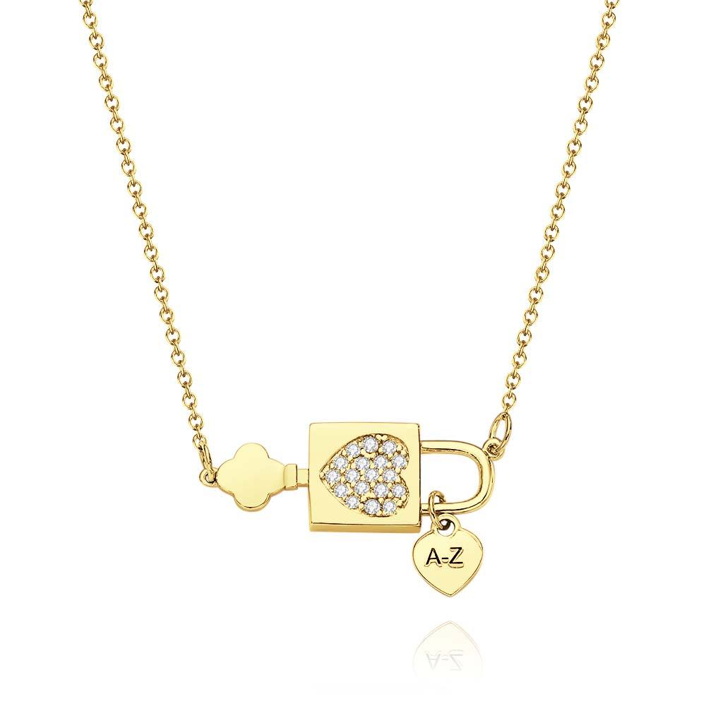 Custom Engraved Necklace Initial Necklace Alphabet Heart Lock Pendant Necklace for Women Gift for Her