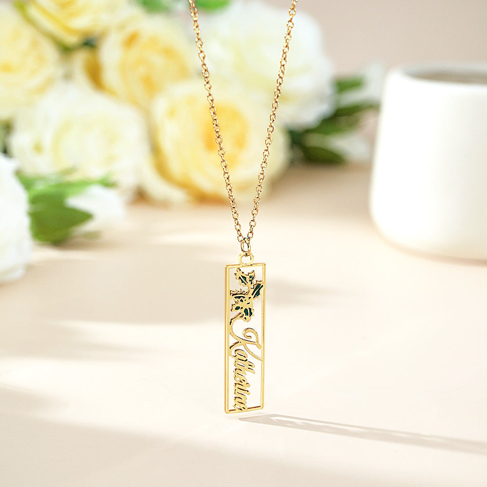 Personalized Birth Flower Name Necklace Bride Bridesmaid Gift for Women