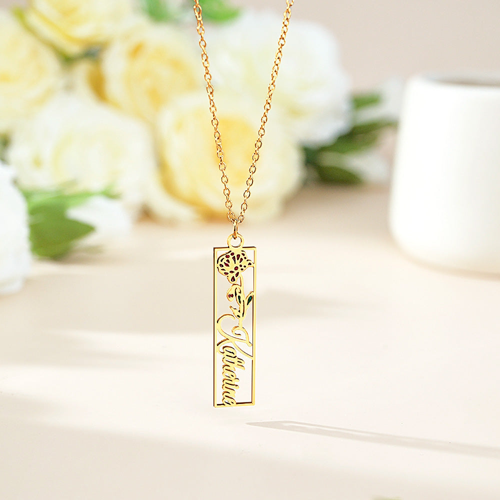 Personalized Birth Flower Name Necklace Bride Bridesmaid Gift for Women