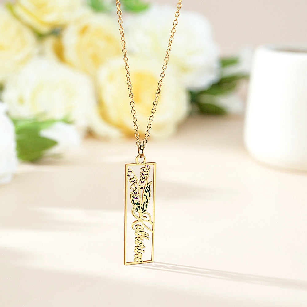 Personalized Birth Flower Name Necklace Bride Bridesmaid Gift for Women