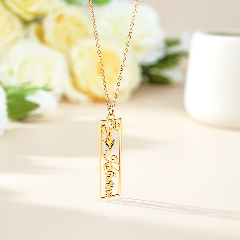 Personalized Birth Flower Name Necklace Bride Bridesmaid Gift for Women