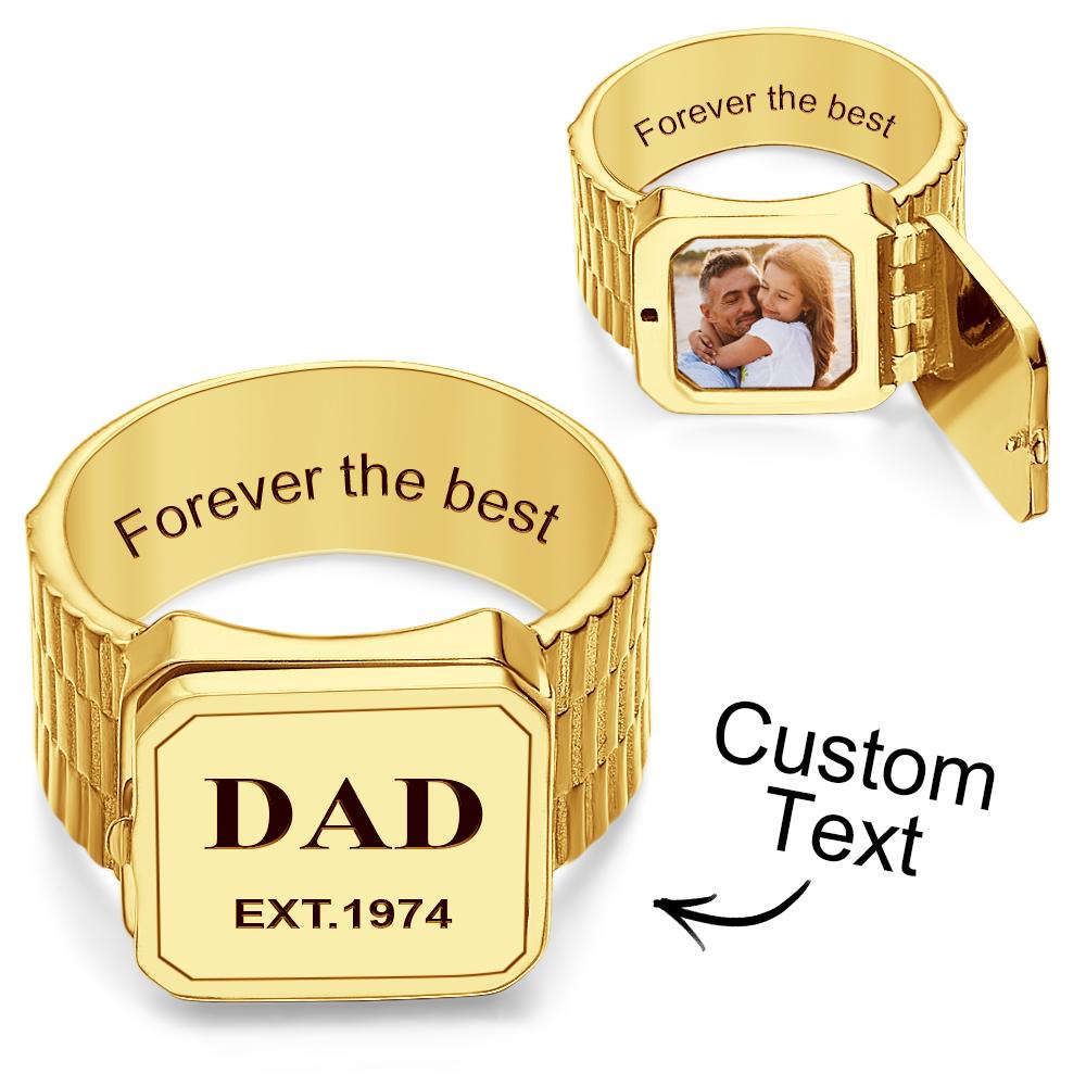 Photo Locket Ring for Dad That Holds Pictures inside Personalized Memorial Photo Locket Band Rings Gift for Dad Father Men Grandfather