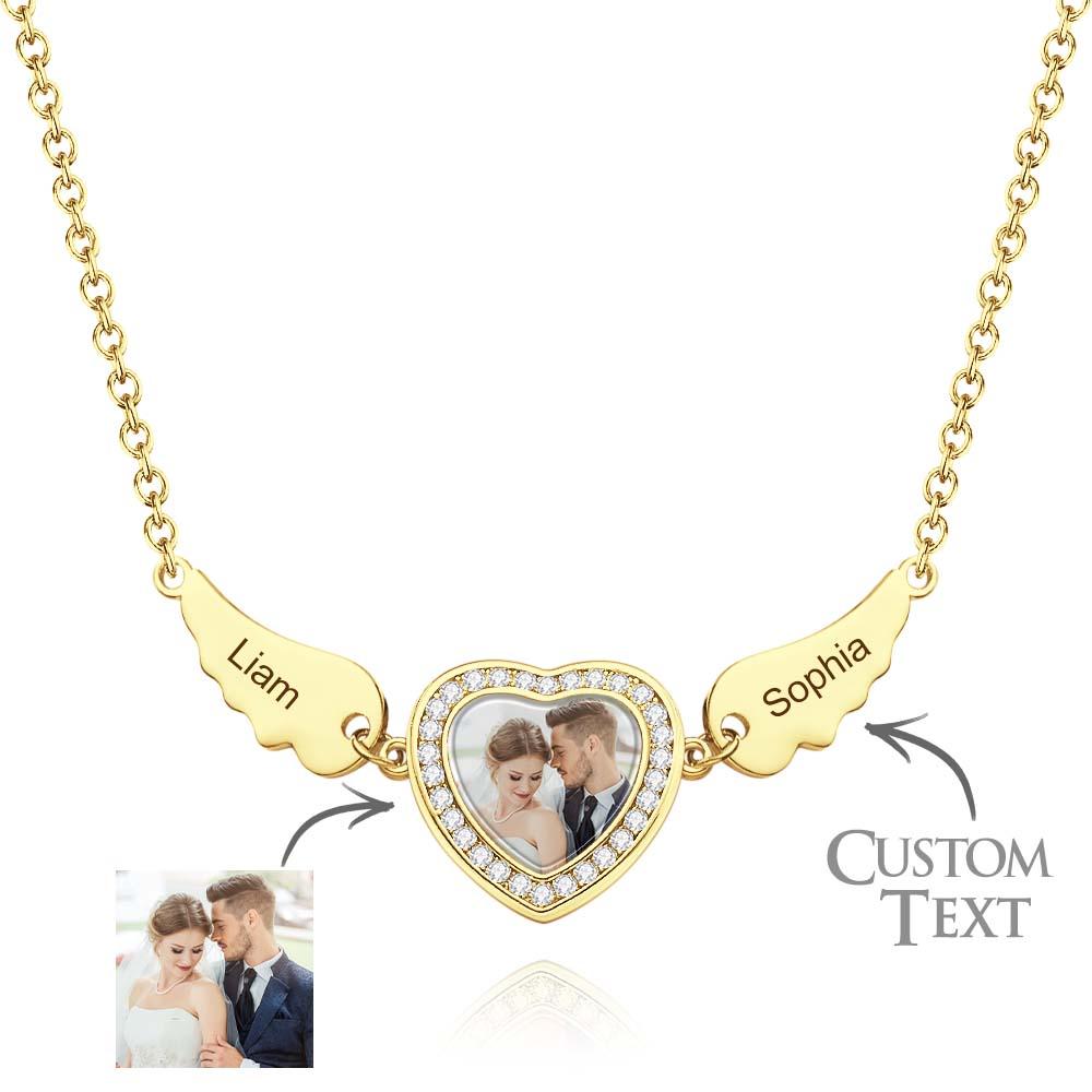 Custom Photo Angle Wings Necklace Zircon Decor Heart Pendant Necklace Gifts For Her