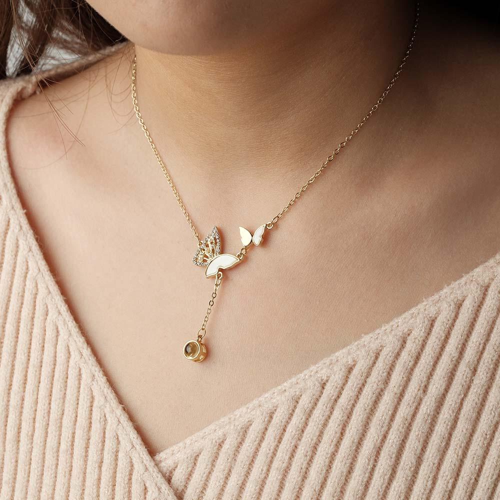 Custom Butterfly Projection Necklace Exquisite Romantic Gift for Her