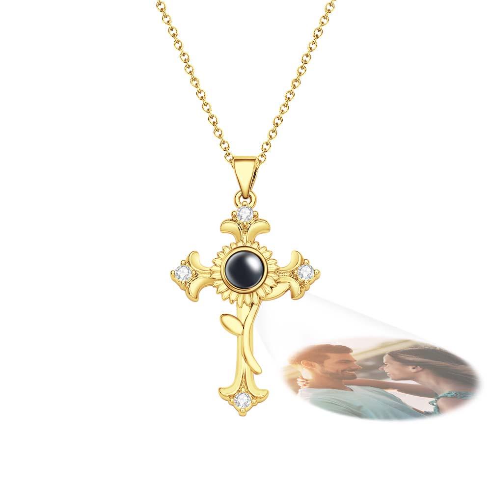Custom Photo Projection Necklace Sunflower Cross Creative Gift