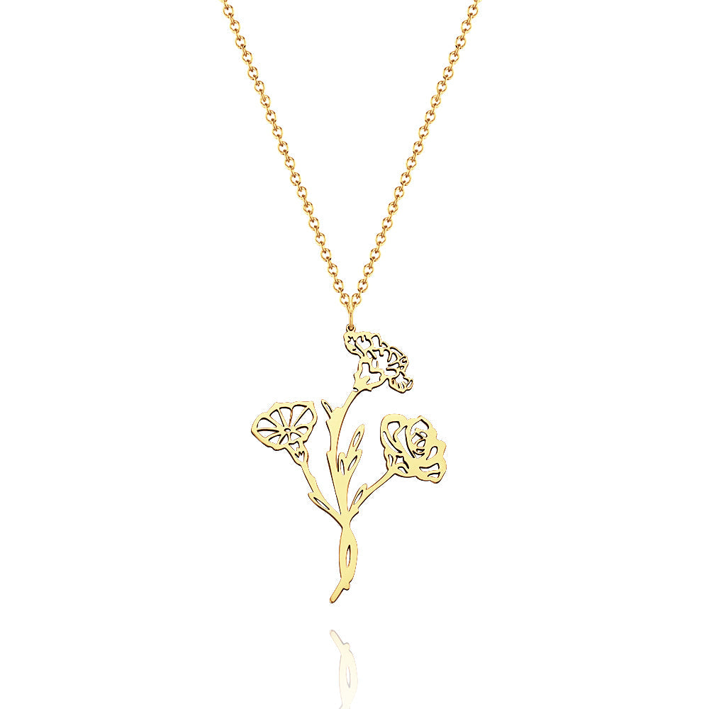 Personalized Combined Birth Flower Bouquet Necklace Gift for Mom